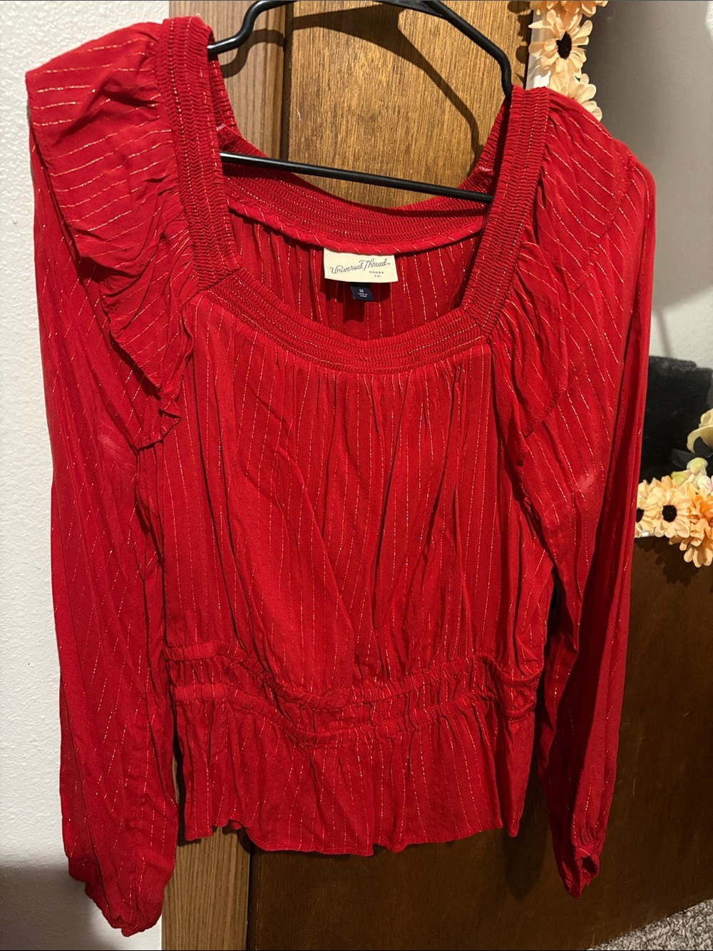 Universal Threads Red Ruffle Square Neck Blouse